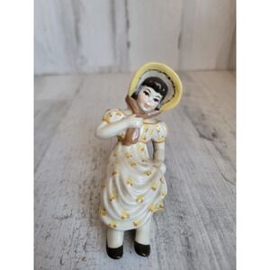Vintage ceramic Jill girl shelf sitter dress art studio yellow Unique home decor